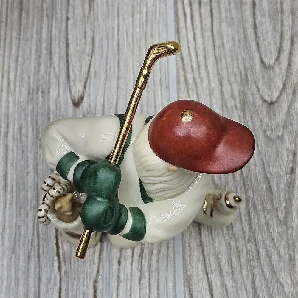 Lenox Santa Golf Figurine‎ Holiday Decor Hand Painted Porcelain Gold Accents Box